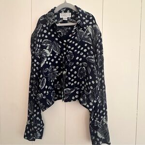 Saks Fifth Avenue Navy and White Patterned Blouse